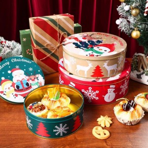 Christmas Gift Box Three-piece Round Box Cookie Packaging Box Christmas Tin Box Manufacturer Custom Tin Box